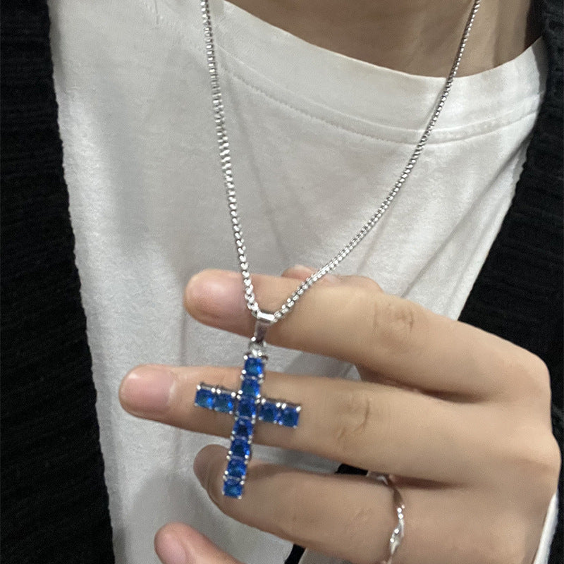 Wholesale Titanium Steel Square Cross Zircon Pendant Necklace