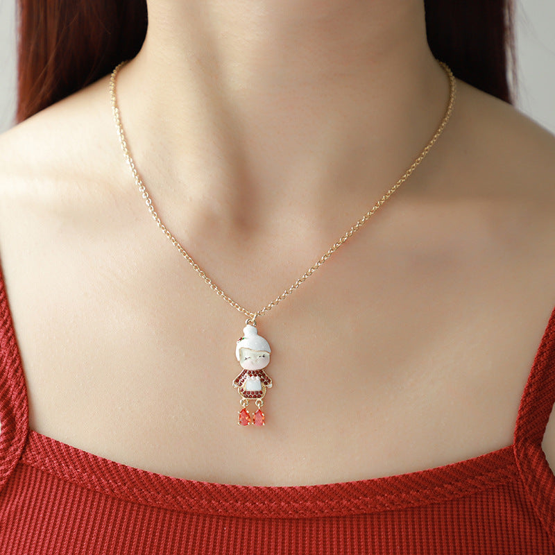 Wholesale Christmas Santa Claus Oil Drop Diamond Pendant Earrings Necklace Set ACC-NE-KJ006