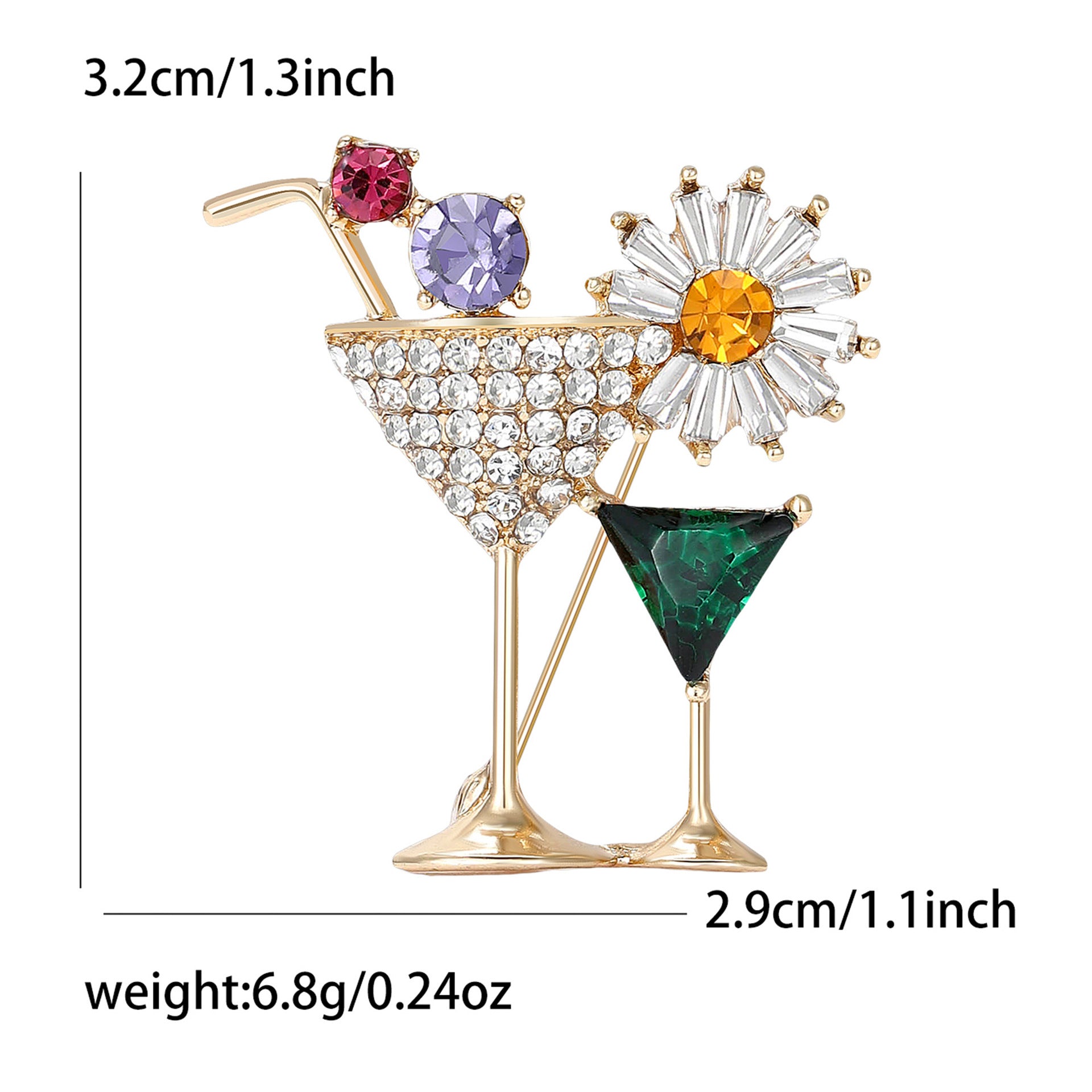 Wholesale Gold Micropaved Zircon Cocktail Glass Brooch Chic Women S Sweater Coat Pin Fashion Accessory Gift