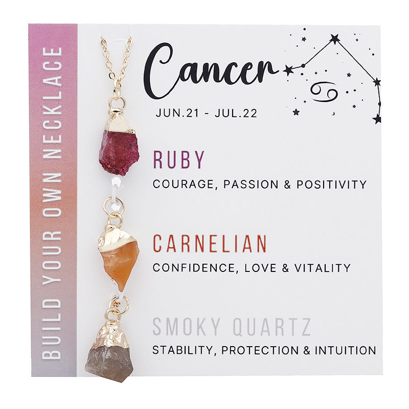 Wholesale Natural Stone Crystal Cards Stainless Steel Birthstone Twelve Zodiac Signs Necklace Set ACC-NE-ZhuangZ001