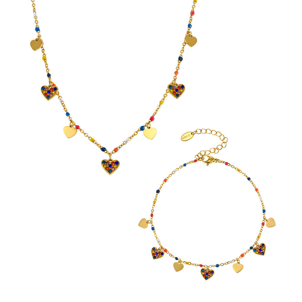 Wholesale zircon titanium steel necklace love clavicle chain