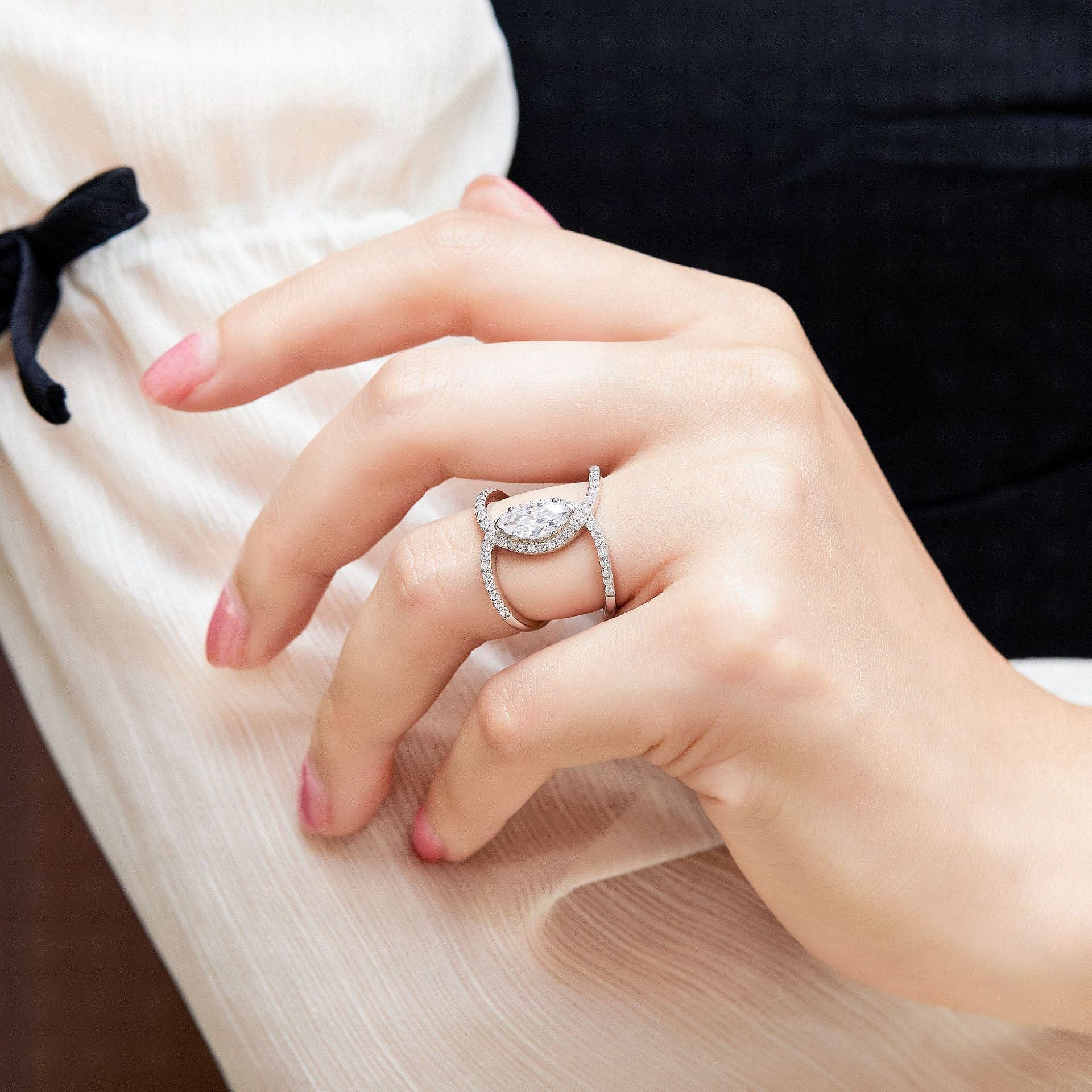 Wholesale  s925 sterling silver cross-ring girls Diamond Ring