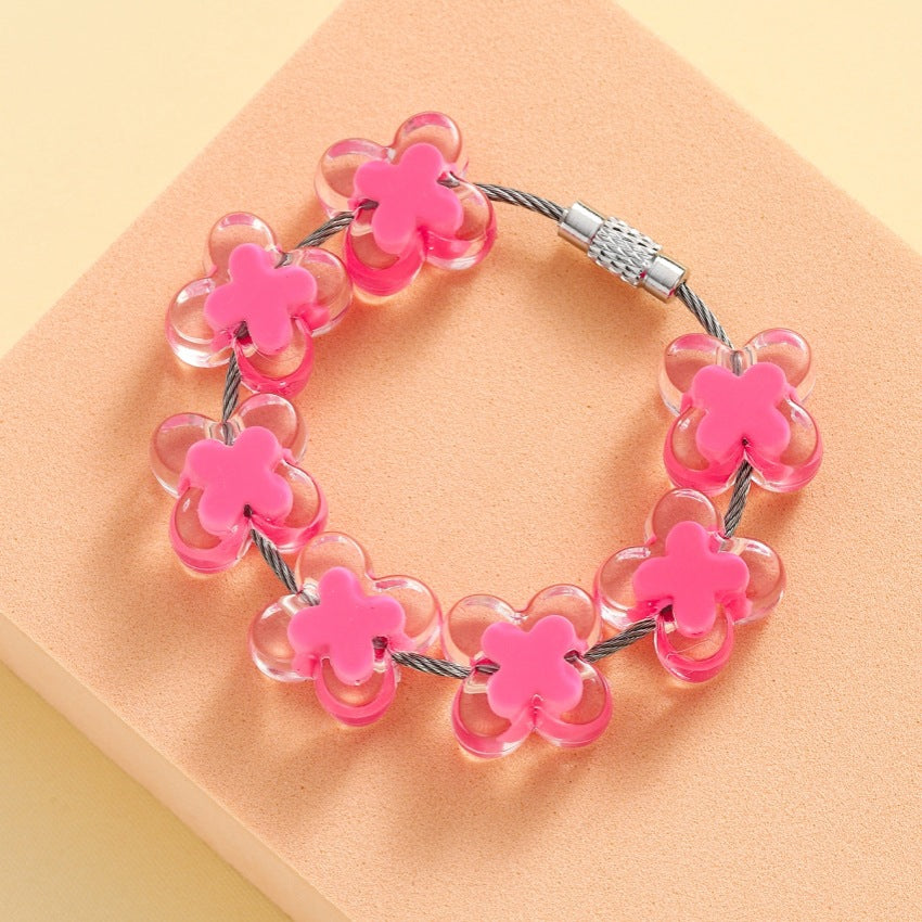 Wholesale Acrylic Dopamine Colored Flower Bracelet Keychain ACC-KC-RongRui025