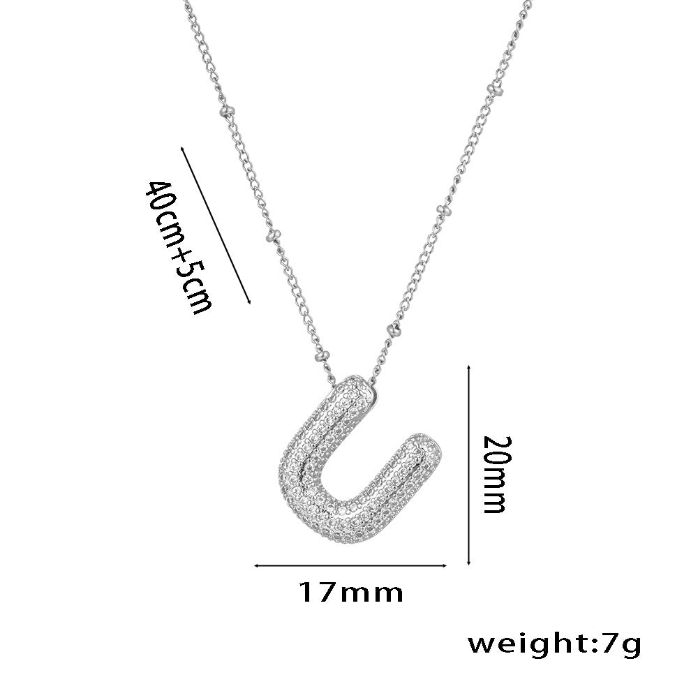 Wholesale Micro-Inlaid Zirconia Letter Pendant Necklace ACC-NE-KuCai012