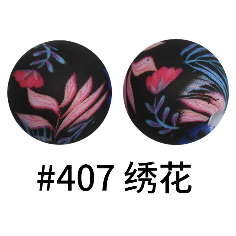Wholesale 50pcs 15mm Western Style Leopard Skull Color Aztec Printed Silicone Balls Beads ACC-BDS-HeSheng002