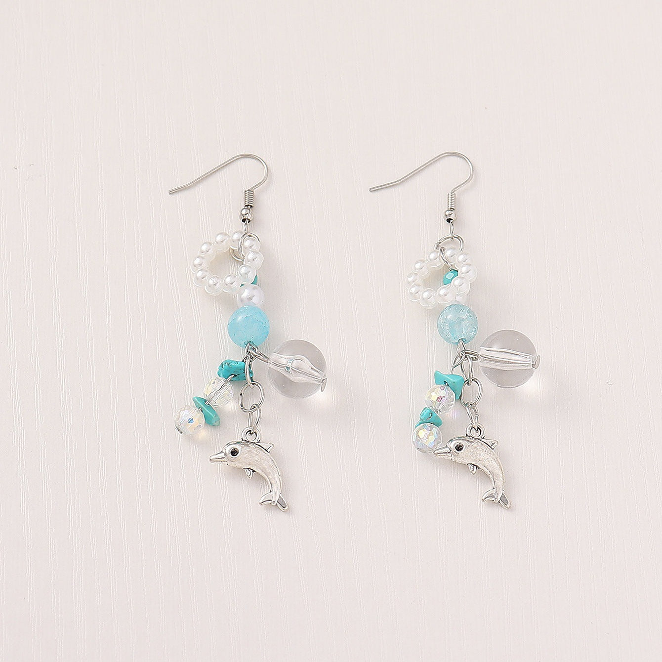 Wholesale Beaded Handmade Rhinestone Dolphin Colored Rice Bead Earrings