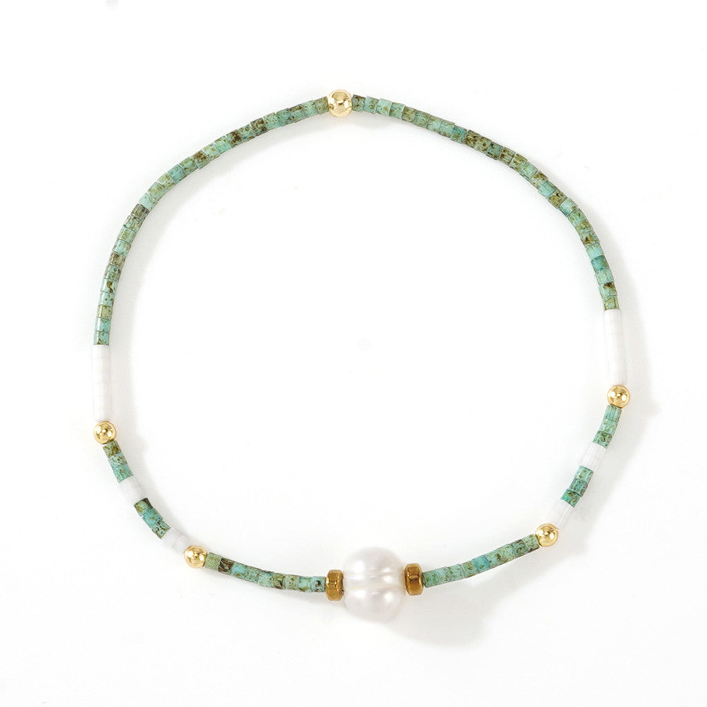 Wholesale Bohemian Style White Pearl Seed Bead Bracelet With Copper Beads Elastic Stretch Unisex Jewelry Accessory For Everyday Wear