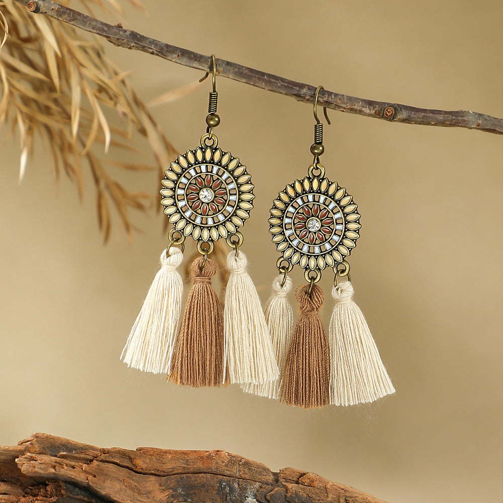 Wholesale Bohemian Style Handmade Tassel Earrings Zinc Alloy Jewelry Accessory