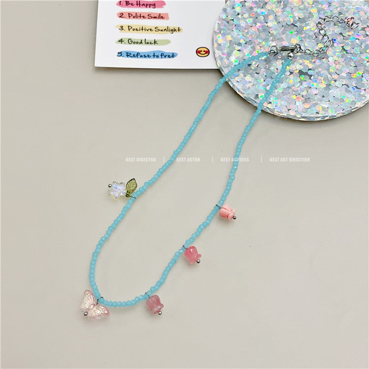 Wholesale  Retro Color Beaded Flower Necklace