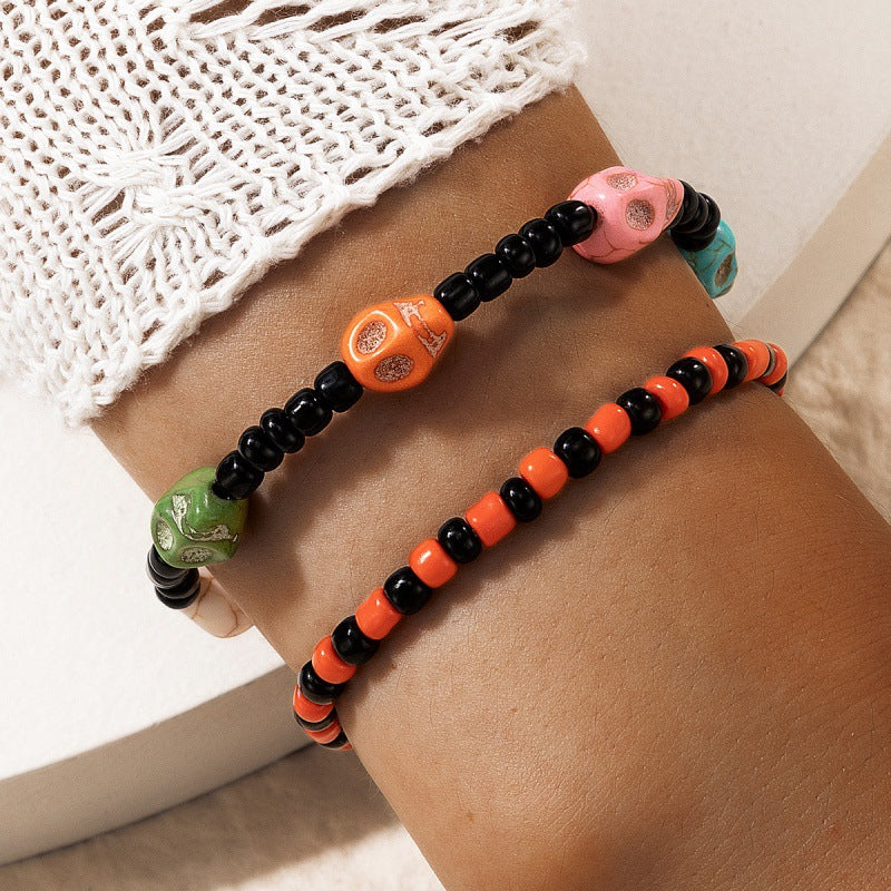Wholesale Halloween  Pumpkin Rice Bead Bracelet Set