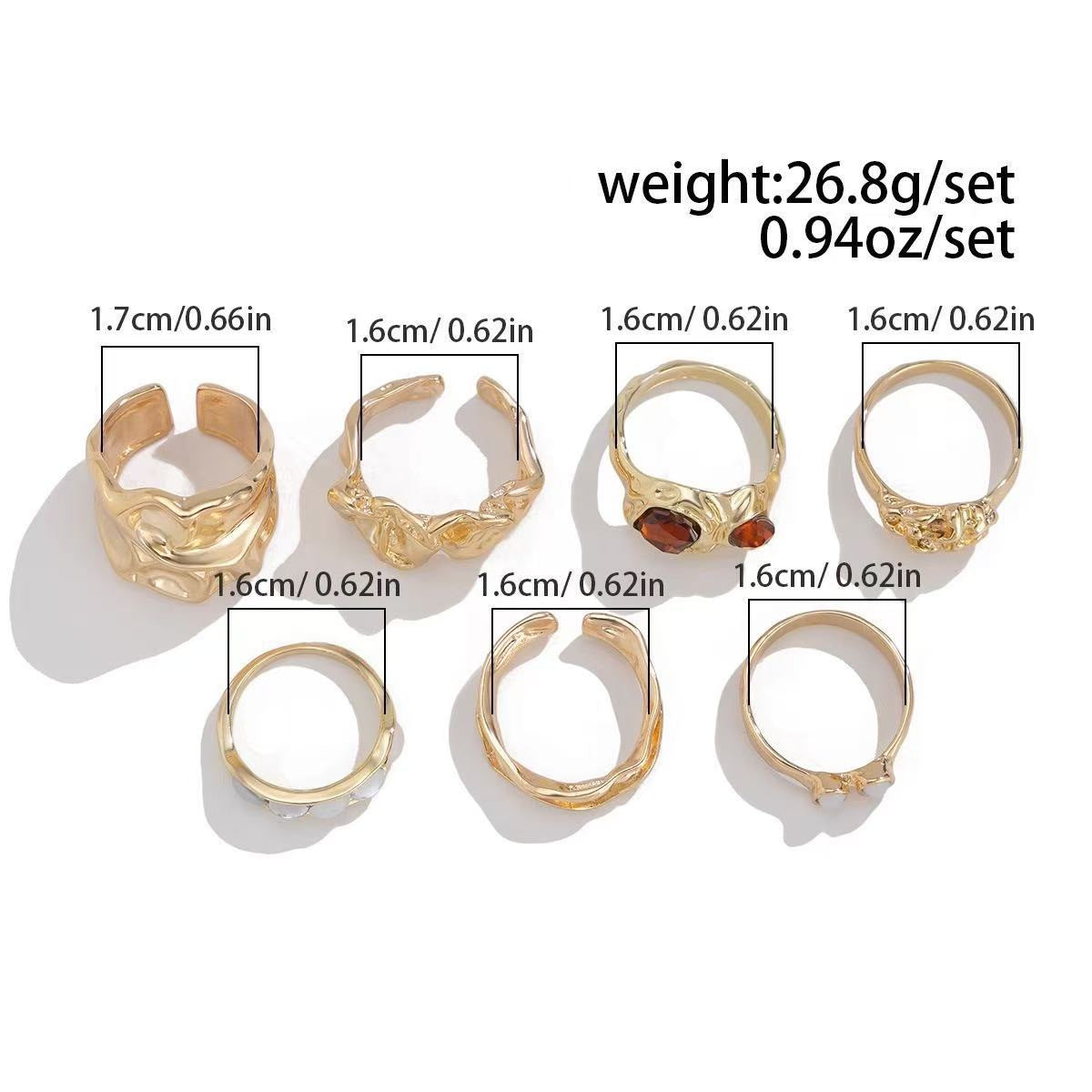Wholesale Gold Chrome Stacking Ring Set with Rhinestones Irregular Texture Fashion Accessory for Resale