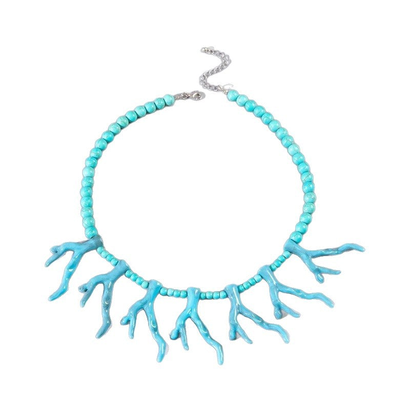 Wholesale  Retro Style Antler Coral Branch Necklace Turquoise Ethnic Necklace