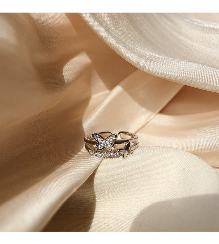 Wholesale  flash diamond butterfly ring