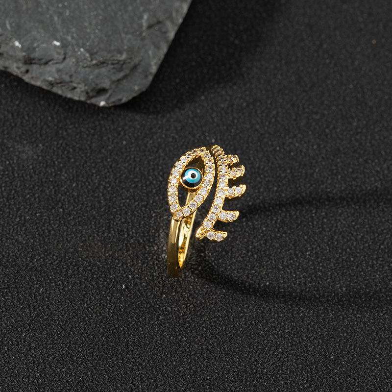 Wholesale Evil Eye Vintage Open Ring Copper Zircon Enamel Ring Fashion Jewelry Accessory For Everyday Wear