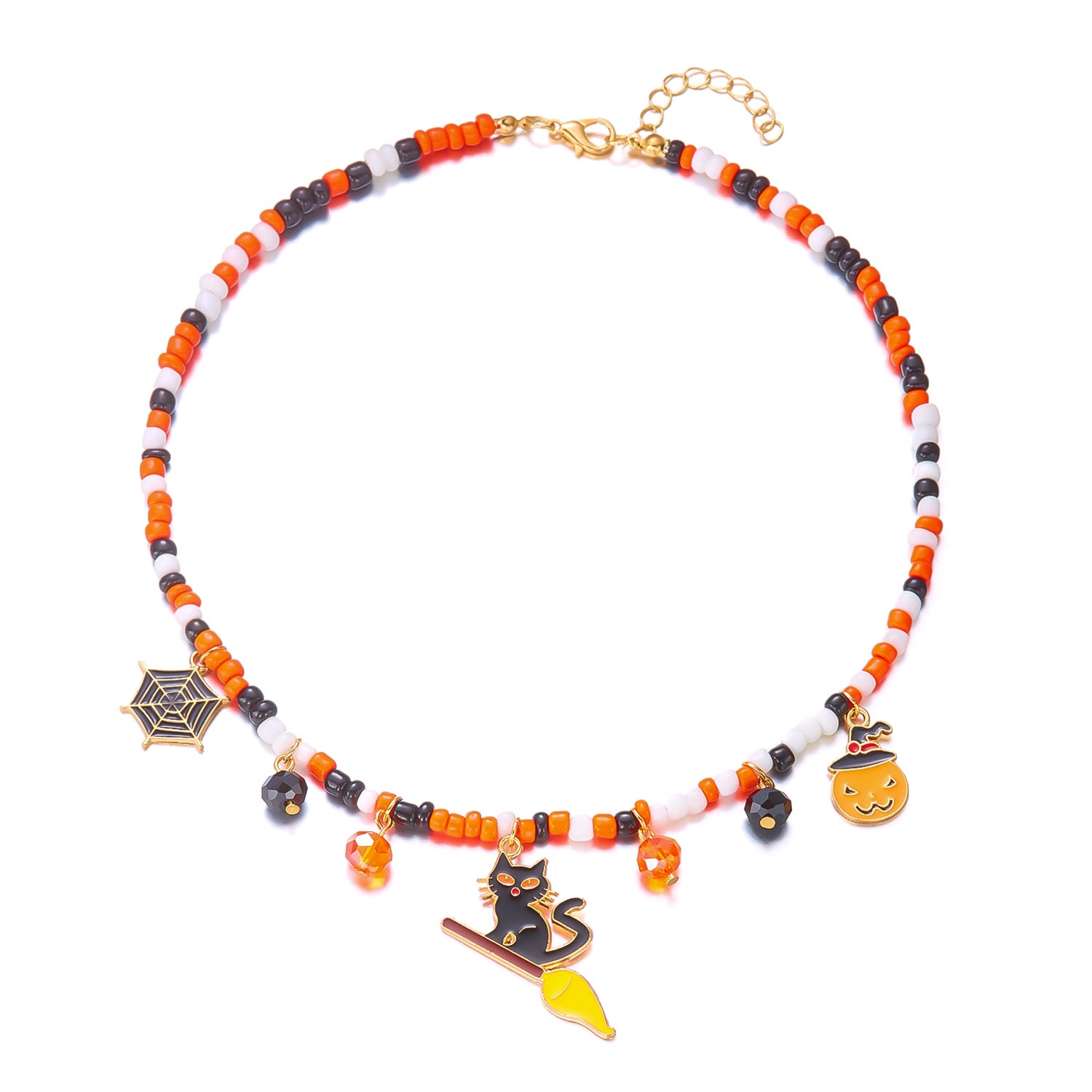 Wholesale Halloween Jewelry Pumpkin  Ghost Spider Pendant Handmade Rice Beads Necklace
