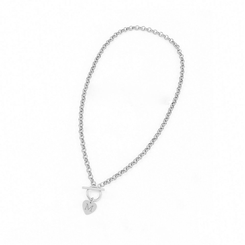 Wholesale Stainless Steel Heart Pendant Initial Letter Choker Necklace Trendy Fashion Jewelry Accessory For Women
