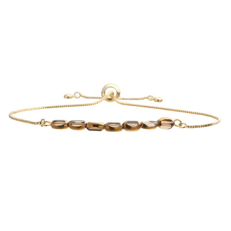 Wholesale Trendy Minimalist Adjustable Crystal Bracelet Gold Plated Copper With Heart Shaped Lake Blue Beads Fashion Jewelry Accessory For Wedding
