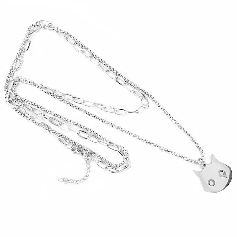 Wholesale Titanium Steel Devil Kitten Cartoon Necklace