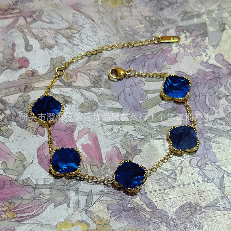 Wholesale Gold Plated Stainless Steel Four Leaf Clover Bracelet Fashion Jewelry for Women