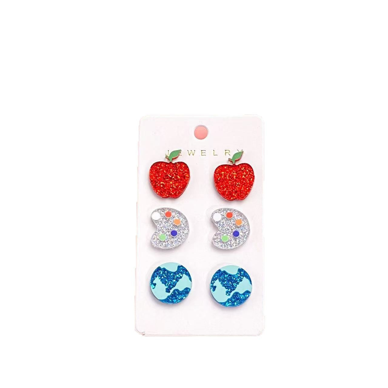Wholesale Teachers' Day  Acrylic Earrings Cute Pencil Apple Earth Sketchpad  Earrings suit