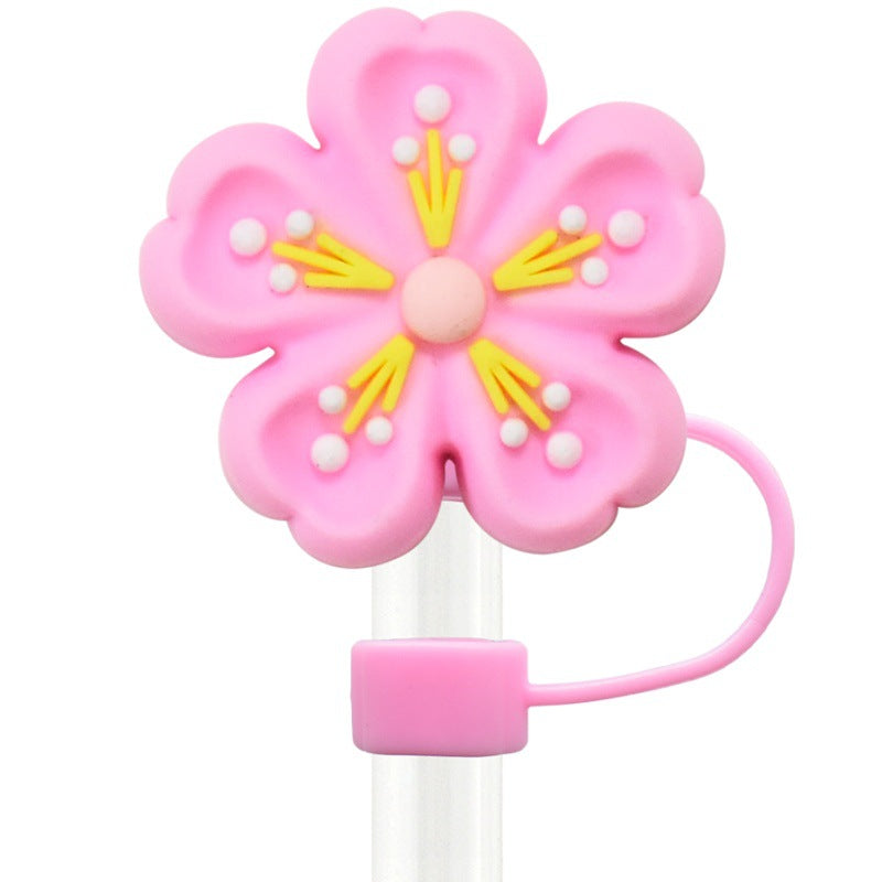 Wholesale   Random 100pcs three-dimensional flower 10mm PVC Soft Straw Tube Cap