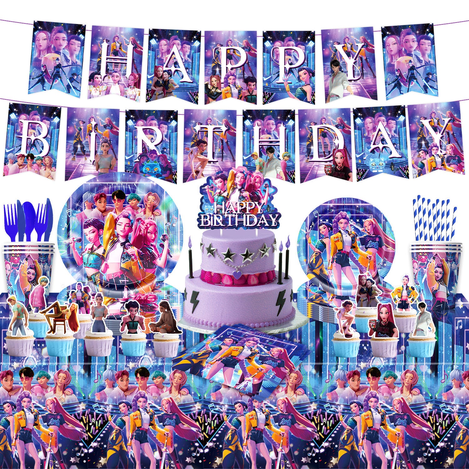 Wholesale Theme Birthday Party Tableware Supplies Pull Flag Banner kpop