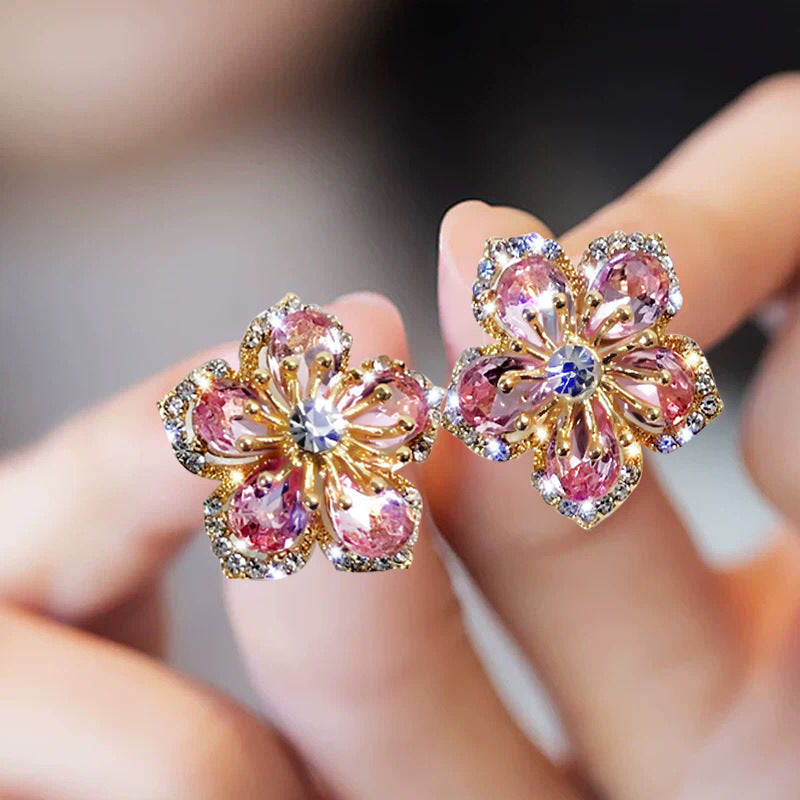 Wholesale colorful flower zircon earrings female creative full diamond petals  earrings