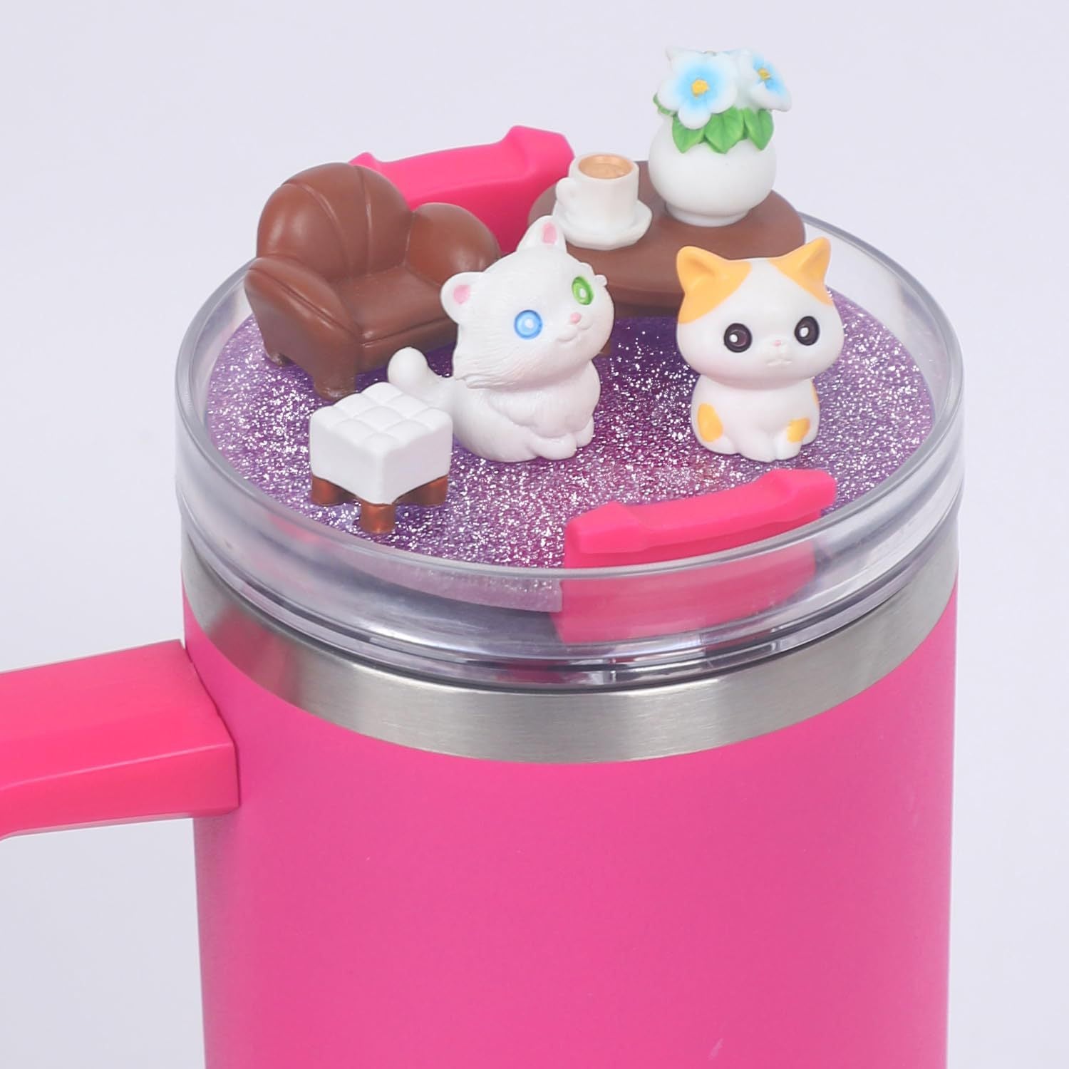 Wholesale 40oz PVC Soft Glue Straw Plug Cartoon Cat Acrylic Cup Lid Set ACC-SCR-KaiJia001