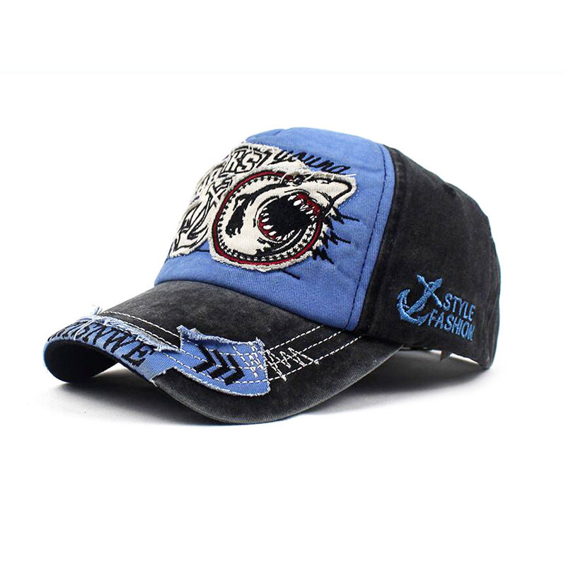 Wholesale washed hat shark embroidered baseball cap