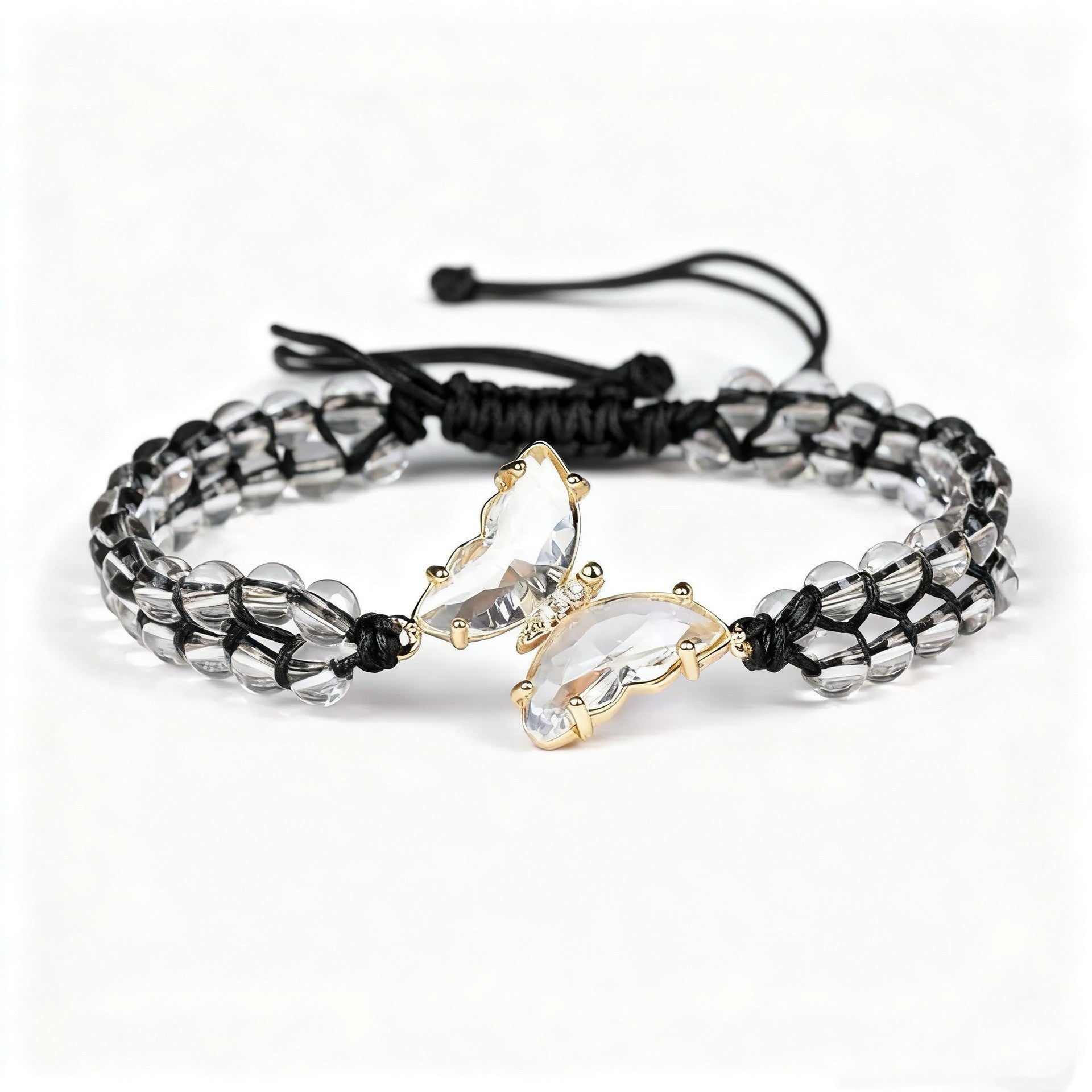 Wholesale Butterfly Double Layer Braided Crystal Bracelet