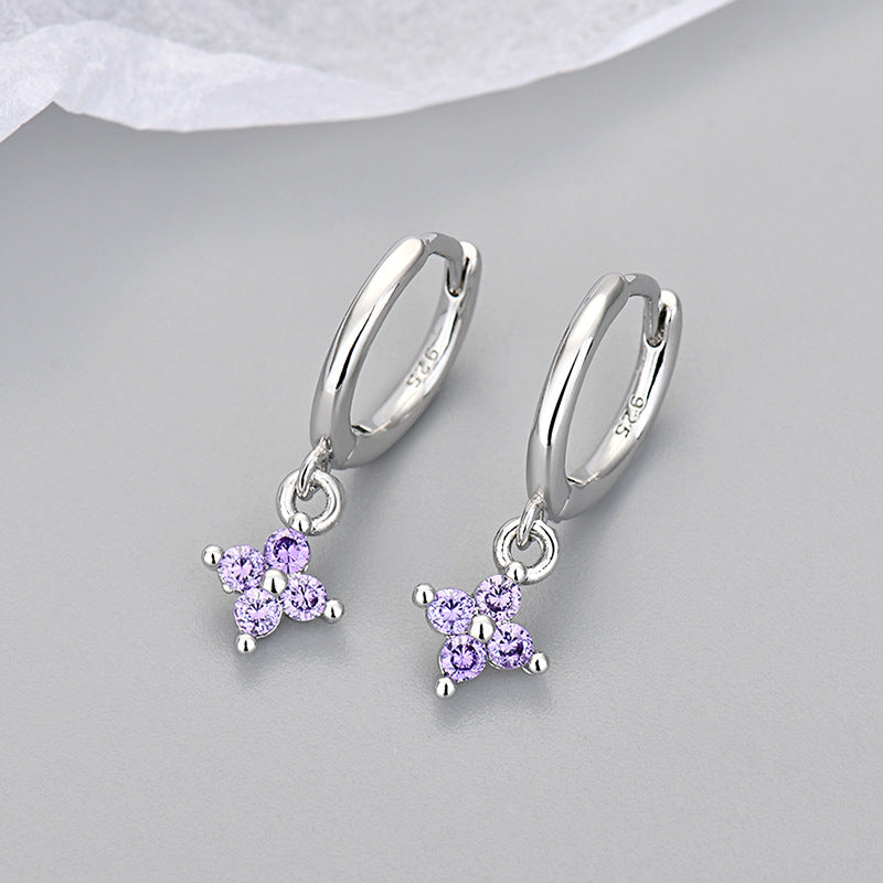 Wholesale  diamond four-leaf flower earrings  geometric flower earrings