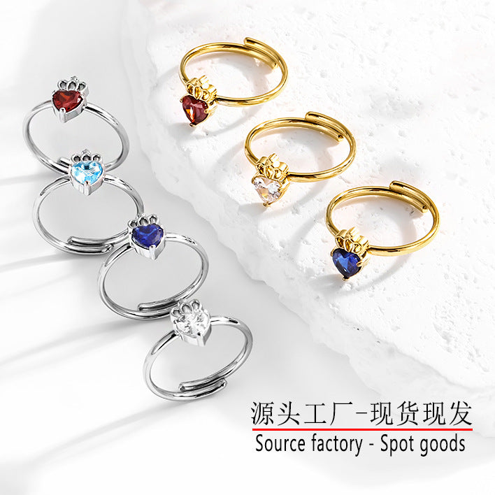 Wholesale 2PCS Titanium steel heart-shaped zircon ring