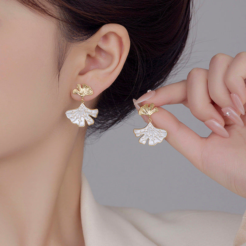 Wholesale Light Luxury Double Ginkgo Leaf Earrings