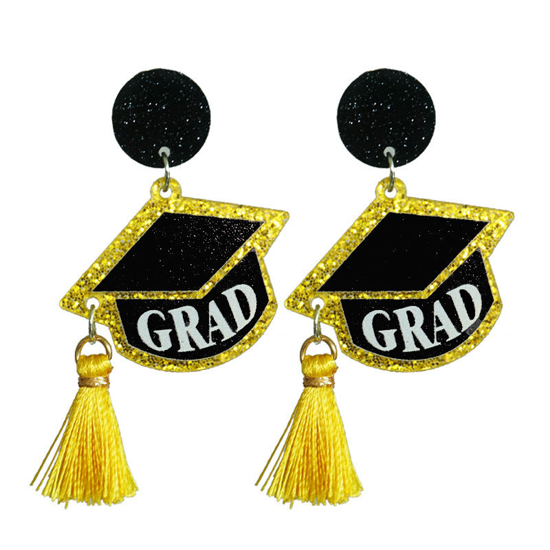 Wholesale 2 Pairs/pack 2024 Graduation Season Bachelor's Cap Multi-layered Tassel Pom Pom Acrylic Earrings ACC-ES-HY075
