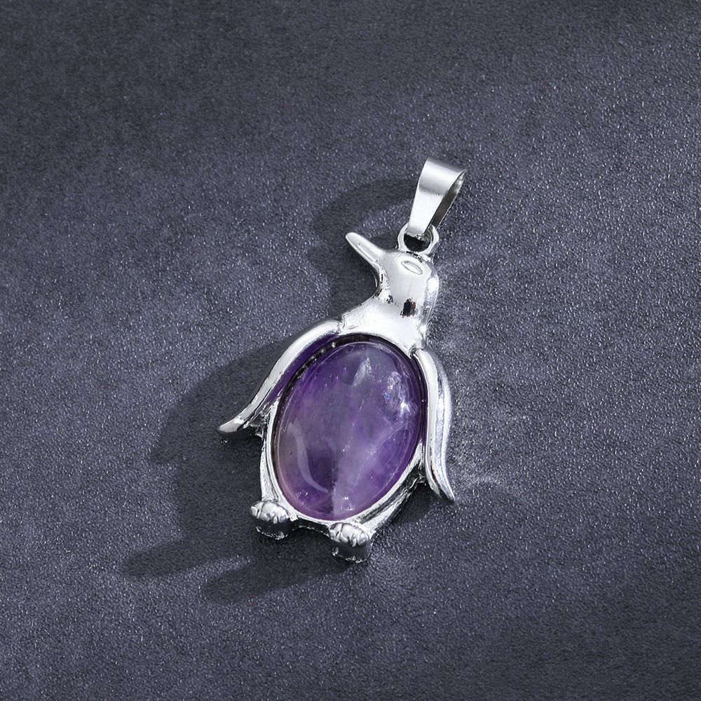 Wholesale  Natural Stone Amethyst Pendant Single Pointy Hexagonal Column Necklace