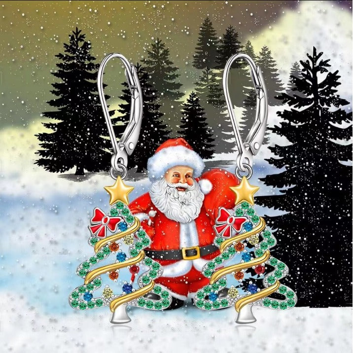 Wholesale Colorfulful Christmas Tree Bow Star Diamond Earrings