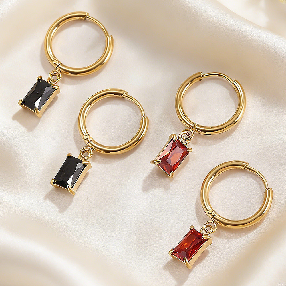 Wholesale 2PCS Steel-titanium colored zircon earrings