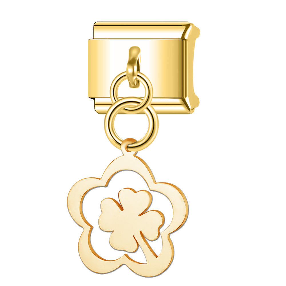 Wholesale Italian Charm Bracelet 9mm DIY Splicing Hollow Gold Pendant Stainless Steel Composable Bracelet