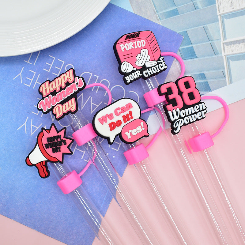Wholesale Random 100pcs Women's Power Series Straw Cover 10MM Straw Tube Cap