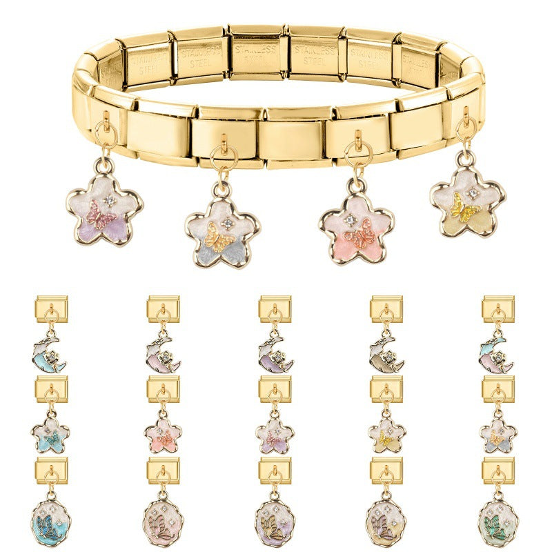 Wholesale Italian Charm Bracelet 9mm DIY Splicing Gold Pendant Stainless Steel Composable Bracelet