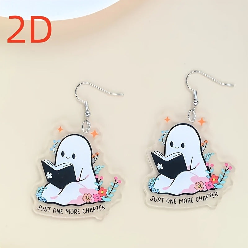 Wholesale  Acrylic Earrings Double-Sided Printed Ghost Cat Pumpkin Drop Earrings Party Gift