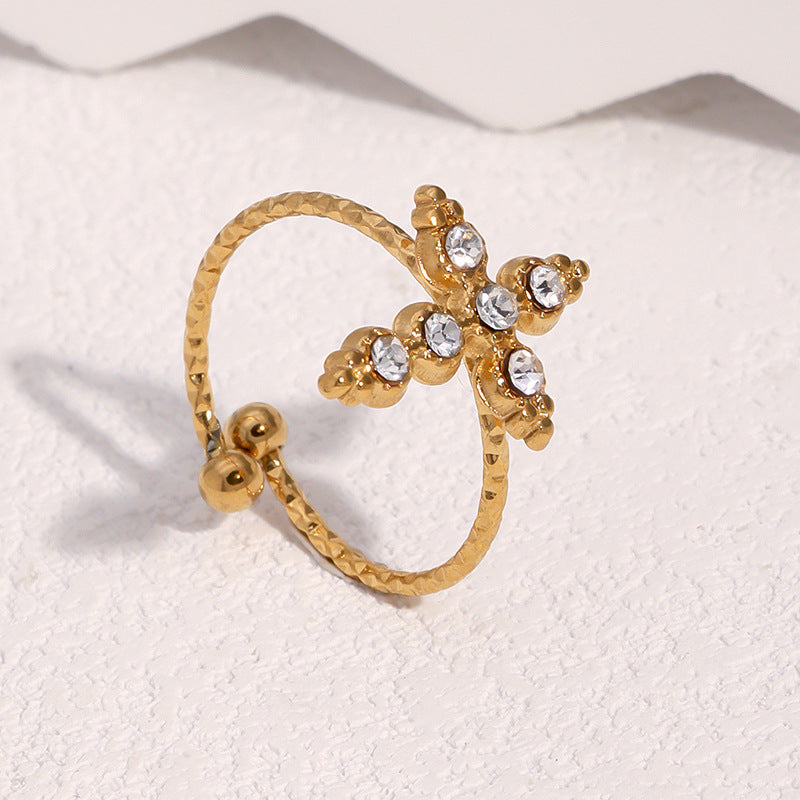 Wholesale Retro Cross Open Ring Stainless Steel Gold Jewelry Accessory Boutique Resale