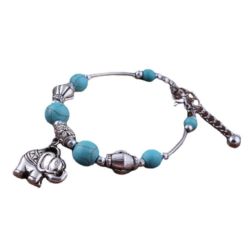 Wholesale Tibetan Silver Carved Elephant Turquoise Pendant Bracelets ACC-BT-YueSen006