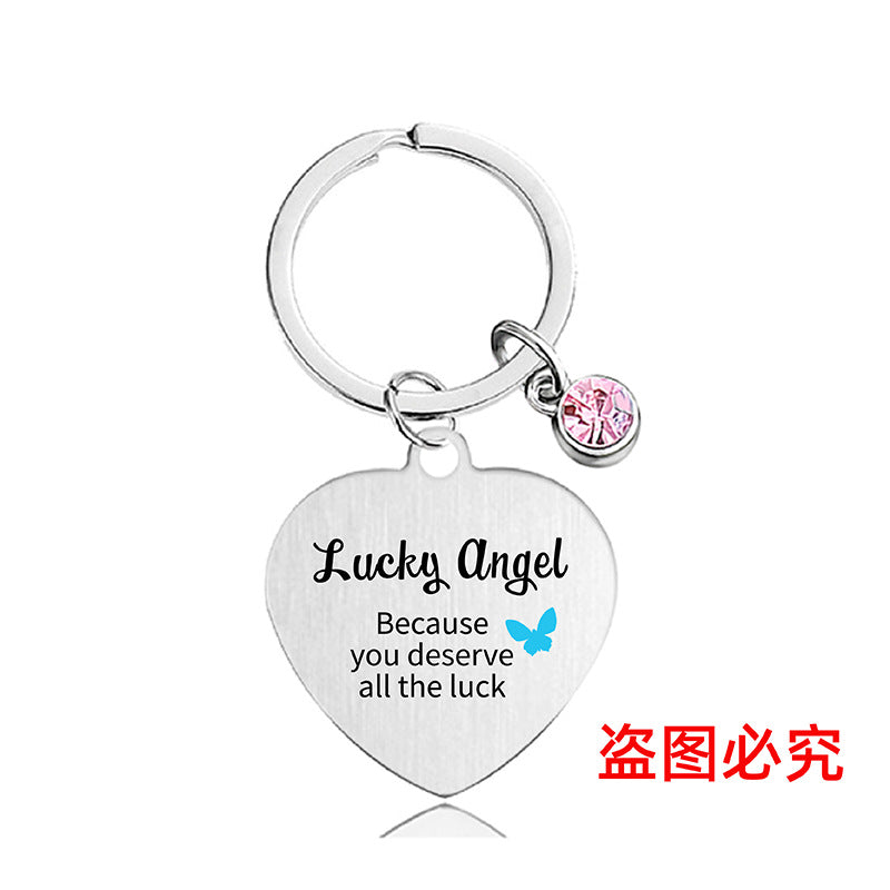 Wholesale Color Printed Pink Diamond Heart Shape Metal Keychain for Family and Friends Gifts Creative Keychain ACC-KC-Ganggu021