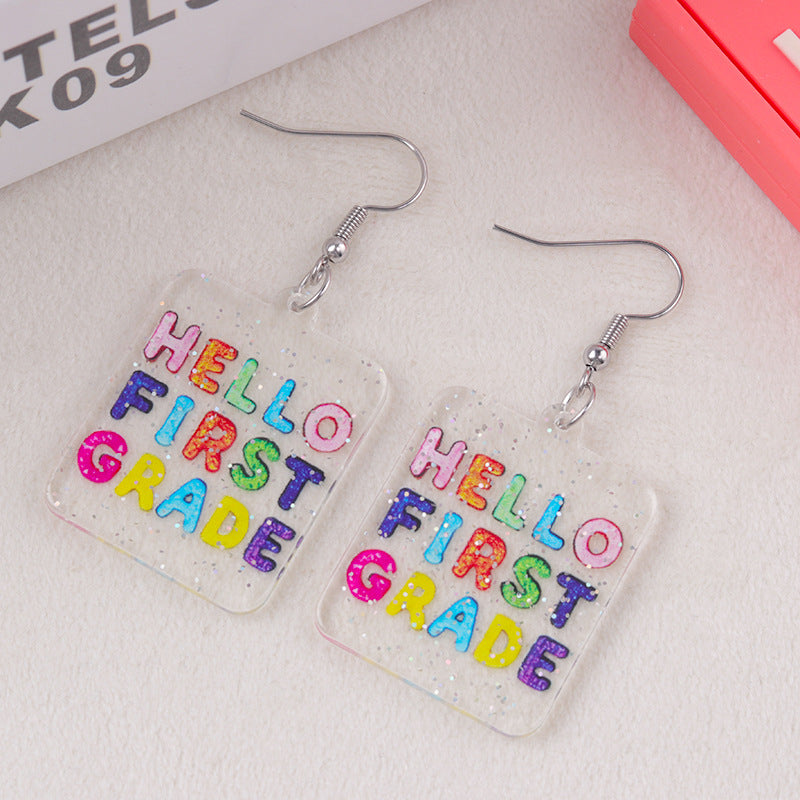 Wholesale Creative Teacher' s Day Earrings Transparent English Grade Acrylic Earrings