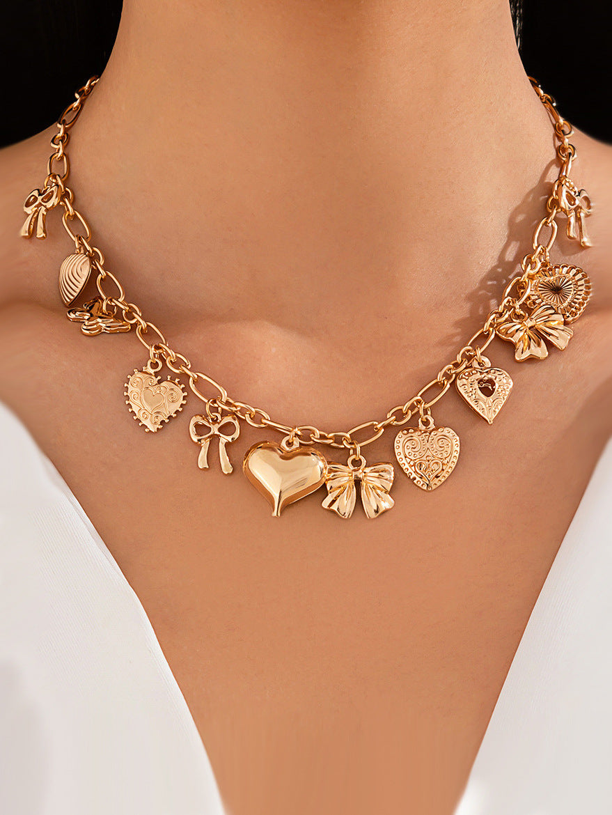 Wholesale Punk Style Heart Alloy Pendant  Bow Tassel Necklace