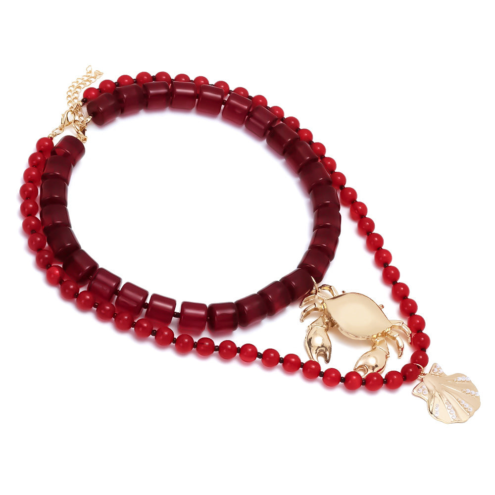 Wholesale  Handmade Spliced Multi-Layer Crab Shell Pendant Necklace