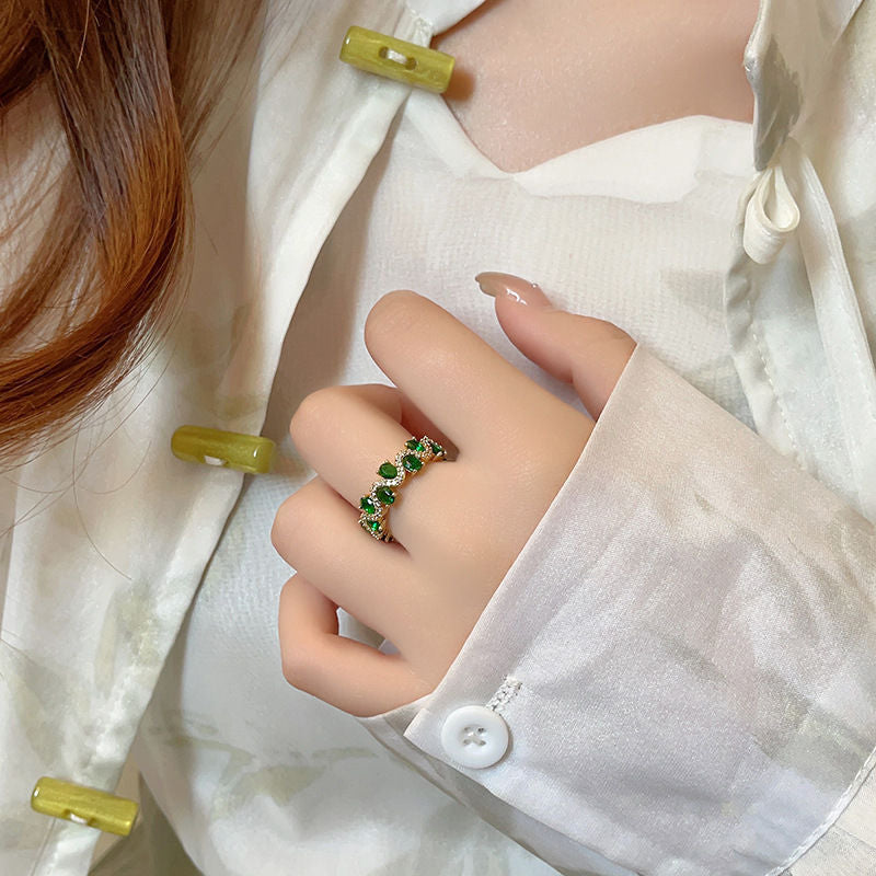 Wholesale French Retro Open Ring with Colorful Crystals Adjustable Fashion Jewelry Accessory