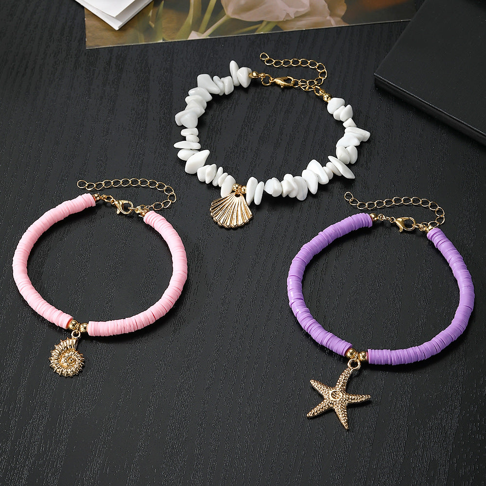 Wholesale Beach Vacation Starfish Shell Multi Layer Stacking Bracelet For Women White Crushed Stone Jewelry Chic Gift