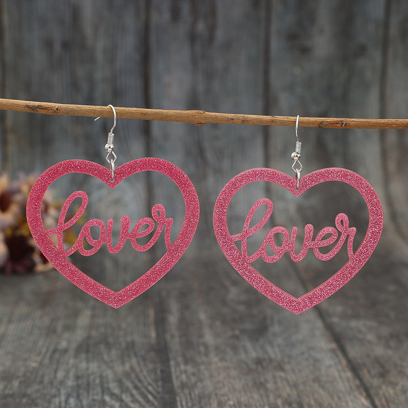 Wholesale Valentine's Day Fashion Hollow Love Splicing Letter Acrylic Sequin Earrings